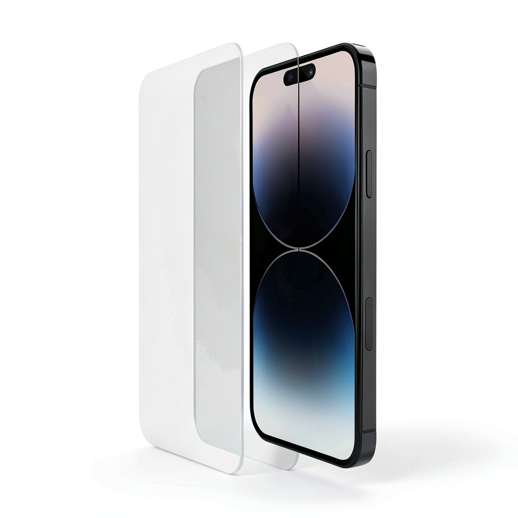 iPhone 14 Pro screen protector showing clear glass and packaging