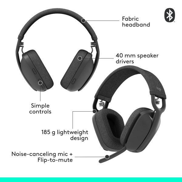 Logitech Zone Vibe 100 Wireless Bluetooth Headphones Noise-5
