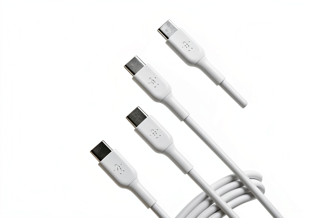 Belkin USB-C cable connected to a smartphone and laptop