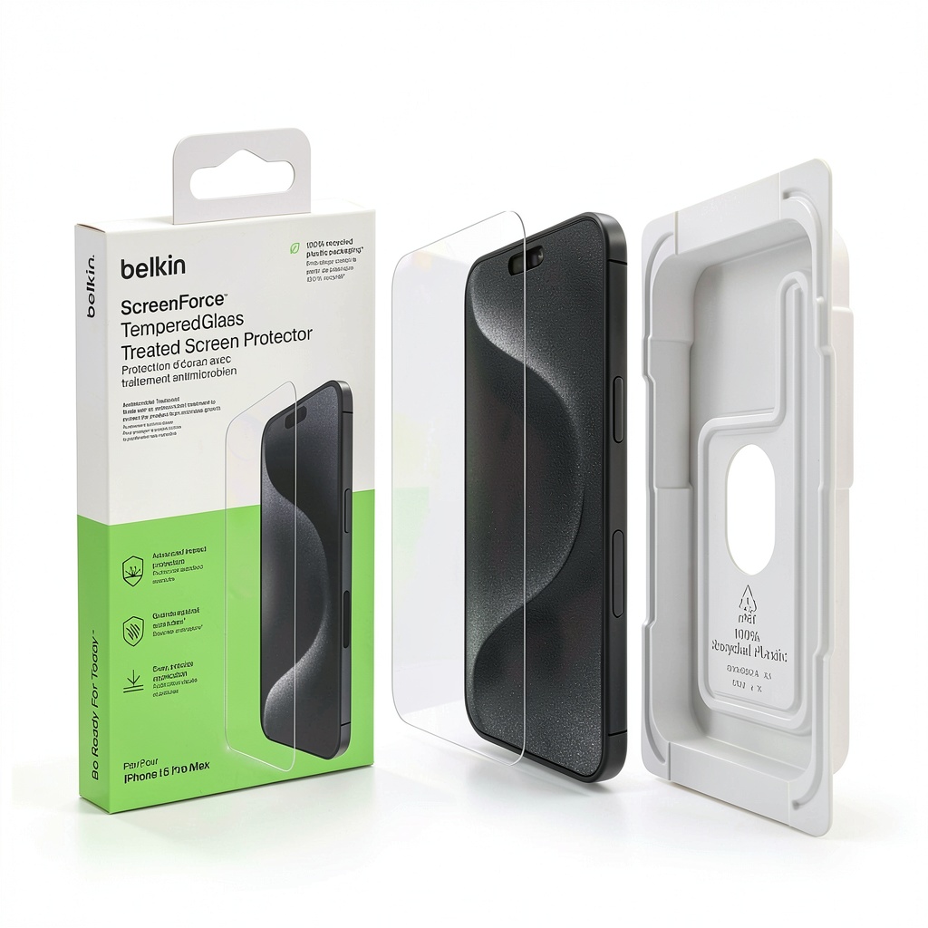 Belkin Tempered Glass Screen Protector applied to an iPhone