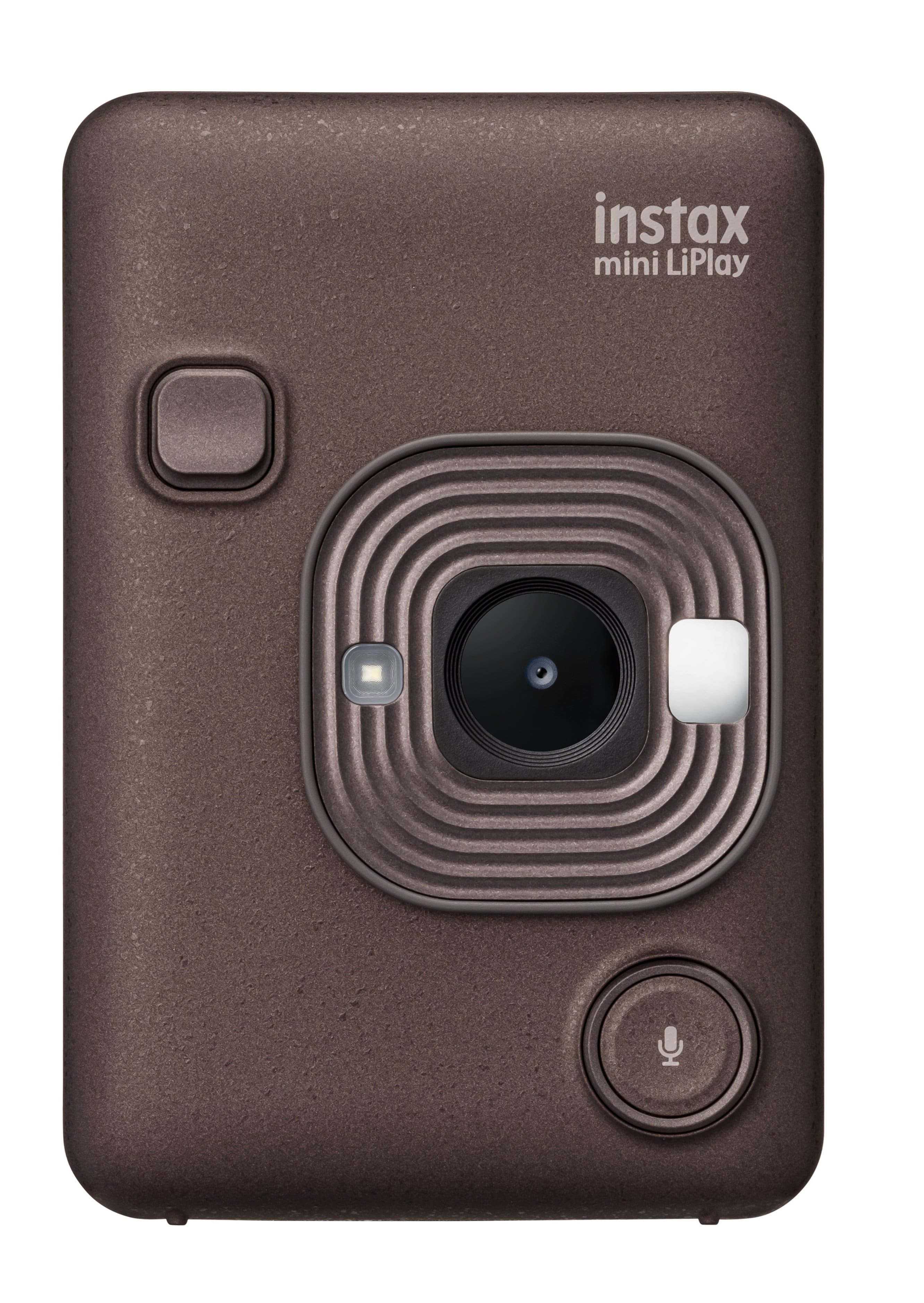 Fujifilm Instax Mini LiPlay Hybrid Instant Camera in Deep Bronze color on a table