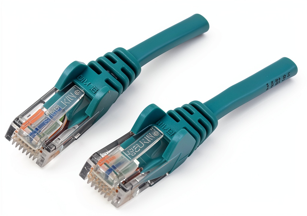 Belkin Cat 5E green patch cable connected to a router and computer