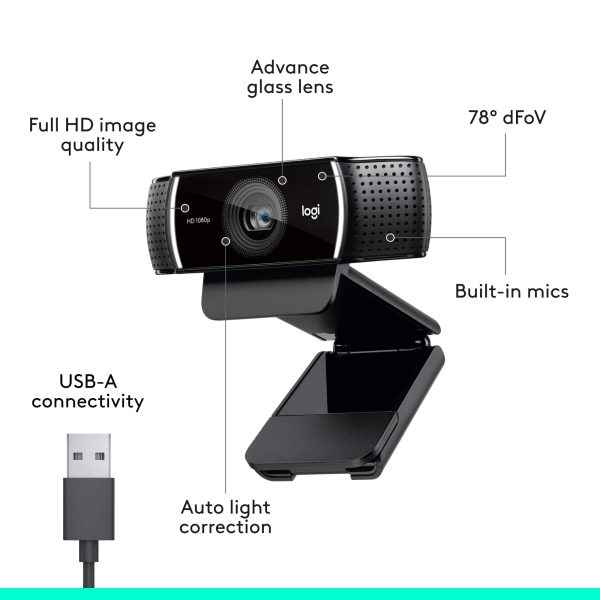 Logitech C922 Pro Stream Webcam 1080p Streaming Recording-5