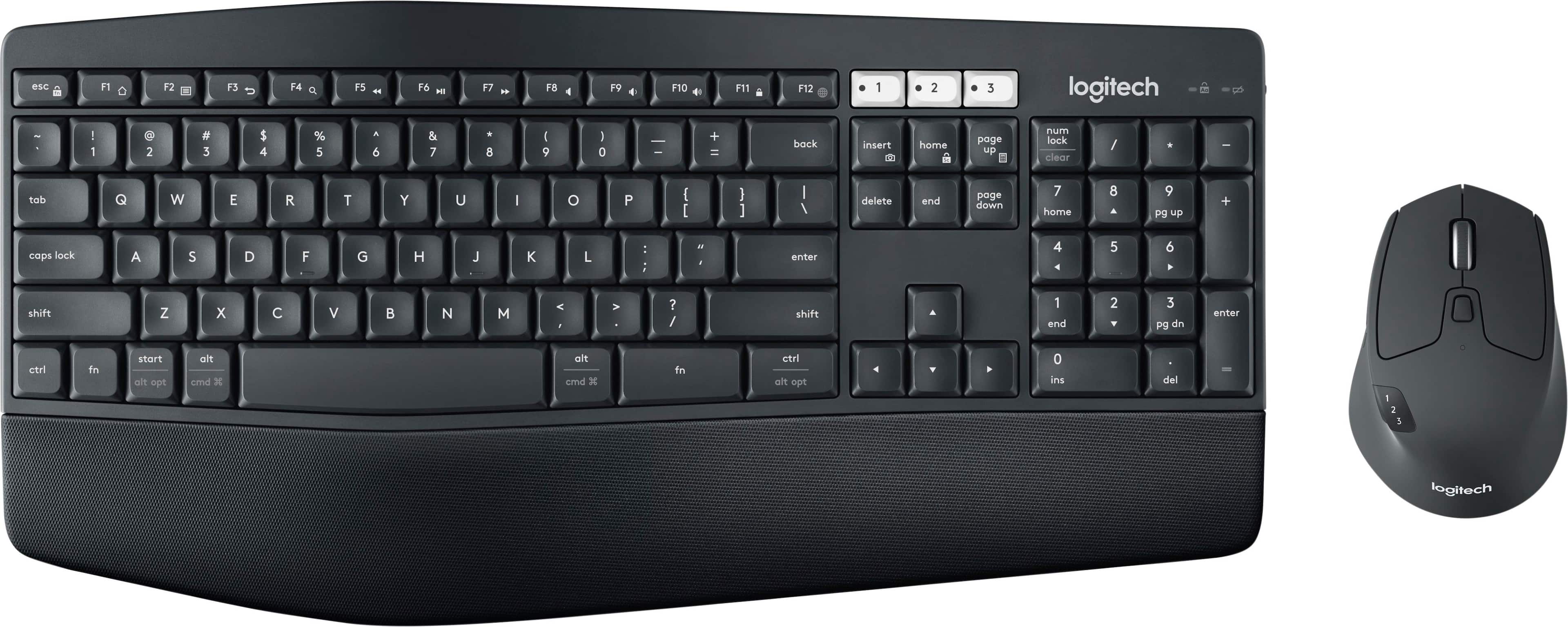 Installing Logitech MK850 Wireless Keyboard Mouse Combo PC Mac Black on a wooden desk